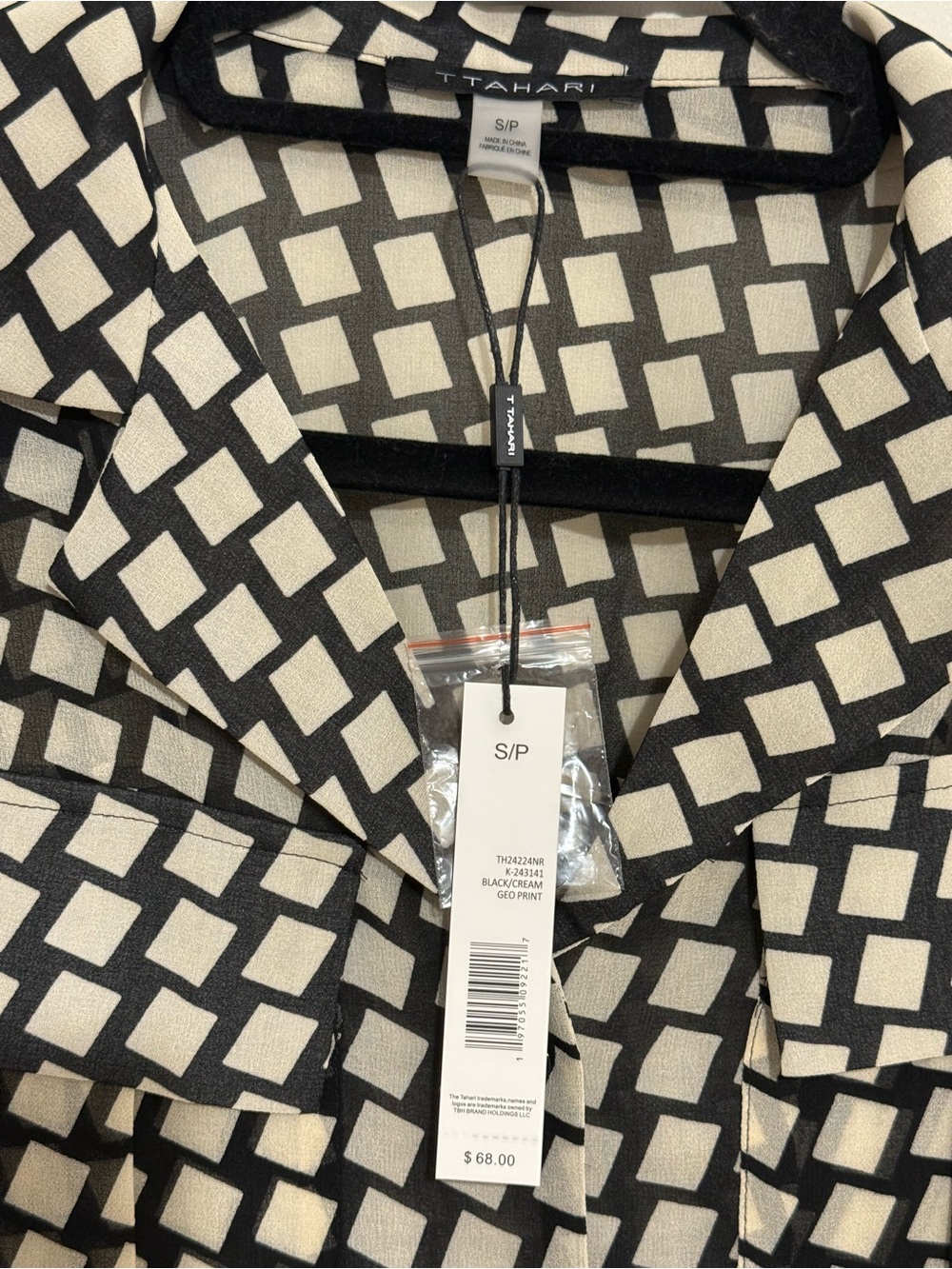 T Tahari Black and White Checked Button-Down Shirt - Picture 3 of 7